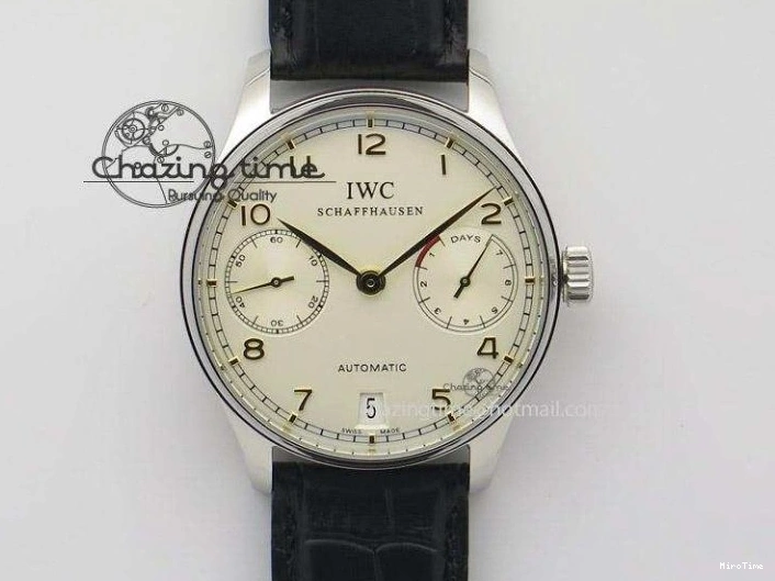 MIROTIME 0427 Sustainable Portuguese IW5444 SS White Dial RG Numbers On Brown Leather Strap A 7256